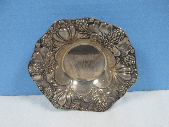 Fantastic Gorham Sterling Silver Small 5 1/2"D Bowl Clover & Flower Flared Rim Monogram in