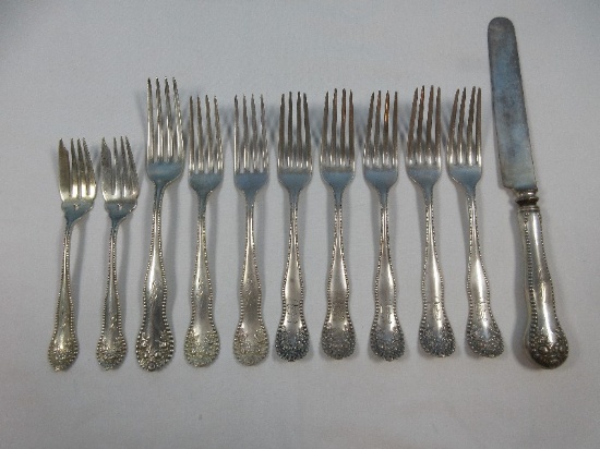 11pcs Gorham Sterling Silver Lancaster Pattern Flatware Forks & Knife-Wgt. 318G+/-