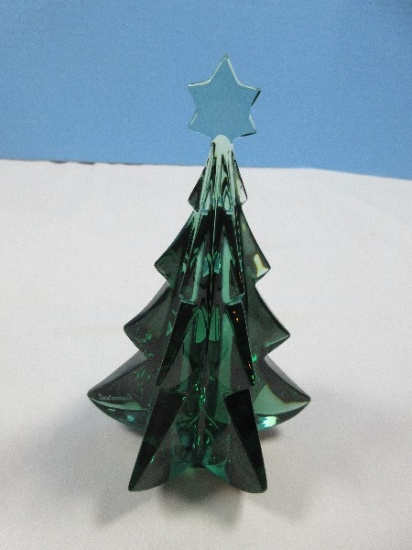 Exquisite Baccarat Crystal Glassworks Christmas Fir 5 1/2" Tree Green w/Star in Original Box