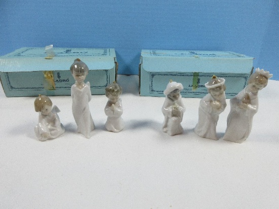 2 Boxes Lladro Genuine Porcelain Set of 3 Mini Kings 3 1/2"-2 1/4" & Set of 3 Mini Angels- Both in