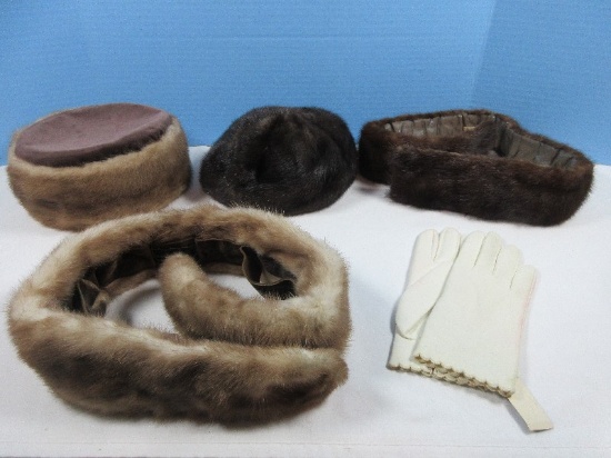 2 Ladies Vogue Mink Pill Box Hats w/Fur Collar Removable Accessories