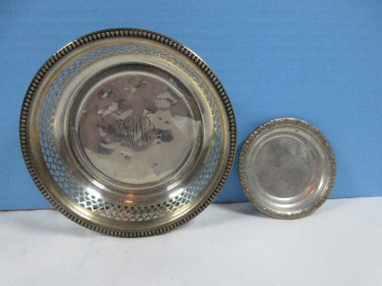 2pcs Sterling Silver A1858 Footed 5 5/8"D Reticulated Small Dish Beaded Edge w/Monogram-