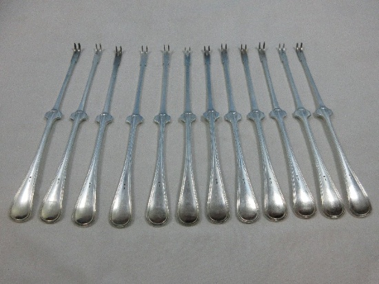 Antique 12 Dutch Hallmark Sterling Silver Maker Voorschoten Individual Pickle/Olive Forks-