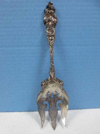 Impressive Reed & Barton Sterling Silver Les Six Fleurs Oversize Solid Salad Serving Fork 10 3/4"