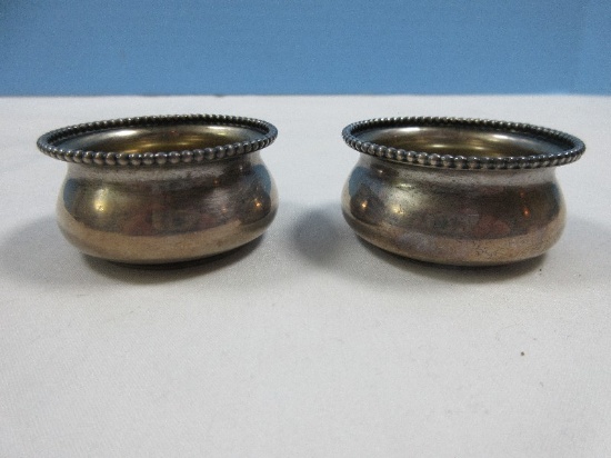 Pair Sterling Silver #419 Master Salt Cellars Beaded Edge- Wgt. 37 02G+/-, 7/8"H, Top 1 7/8"D