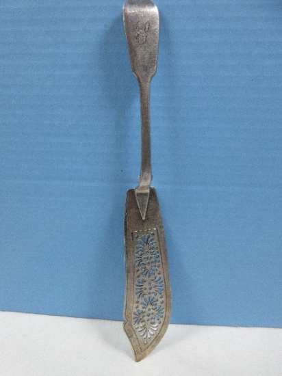 British Hallmark Sterling Silver Lion Passant Mark Fish Slice Serving Utensil- Approx 12 7/8" w/
