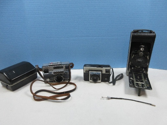 3 Vintage Kodak Cameras No. 1A Pocket Series III Folding Camera Circa 1910-1926, Instamatic