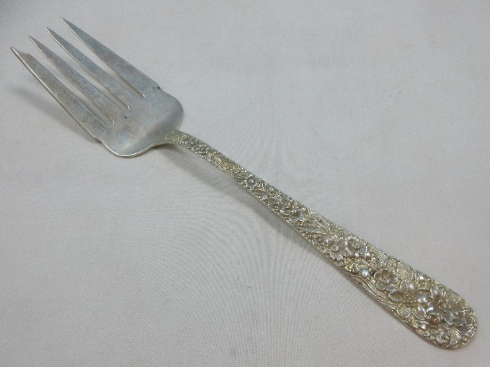 S. Kirk & Son Inc. Sterling Silver Repousse Pattern 8 1/2" Medium Solid Cold Meat Serving Fork