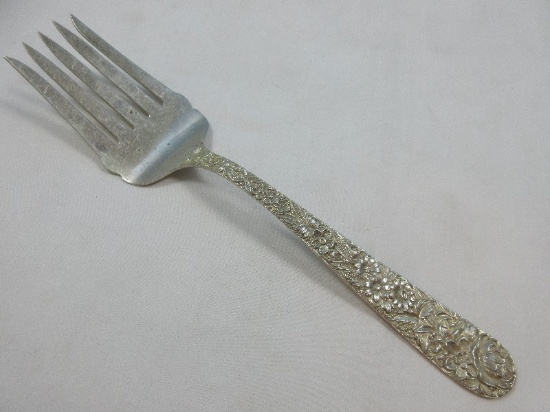 S. Kirk & Son Inc. Sterling Silver Repousse Pattern 9 1/2" Oversize5 Tine Solid Salad Serving Fork