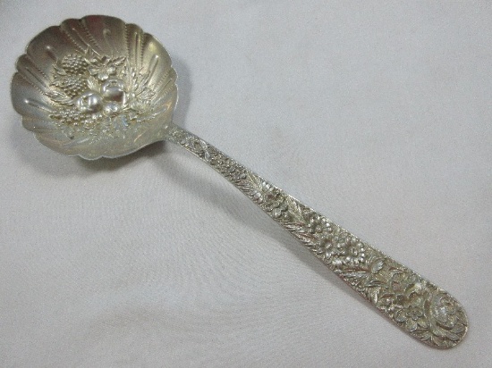 S. Kirk & Son Inc. Sterling Silver Repousse Pattern 9 1/8" Large Solid Shell Berry/Casserole Spoon