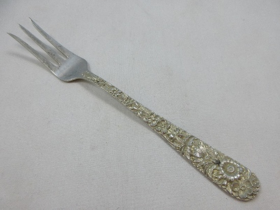 S. Kirk & Son Inc. Sterling Silver Repousse Pattern 6" Short Handle Pickle/Olive Fork 3 Tine-