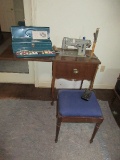 Necchi Nora Series Sewing Machine in Cabinet w/Storage Stool & Accessories-Circa 1957-61