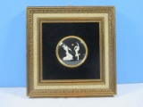 Spanish Real Ivory Hand Carved Flamenco Dancers Scene on Black Velvet Convex Glass Shadow