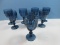 Set of 8 Libbey Glass Co. Gibraltar Pattern Heavy Pressed Glass Dusky Blue Duratuff 6 3/4