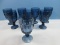 Set of 8 Libbey Glass Co. Gibraltar Pattern Dusky Blue Duratuff Heavy Pressed Glass