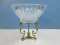 Elegant Ornate Brass Baroque Style Stand w/ Crystal Etched Diamond and Faceted Design Bowl