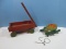 Lot 2 Wooden Toys Wooden Bug Pull Toy and Small Little Red Wagon 4 1/4