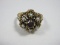 Stamped 10K Gold Victorian Era Style Garnet & Seed Pearl Cluster Ring Size