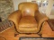 Depression Era Style Club Arm Chair Mahogany Carved Wood Trim Curved Armrests