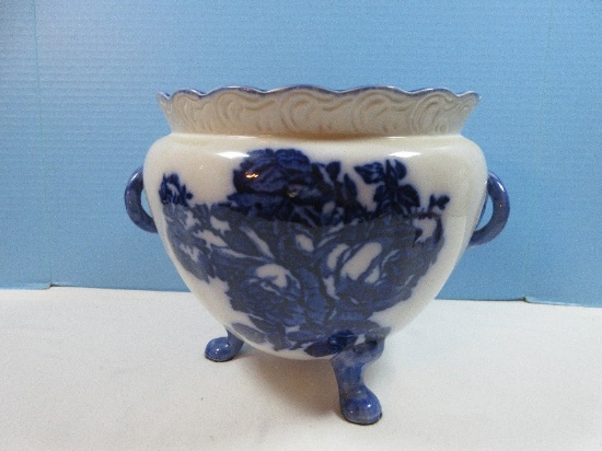 Blakeney Ironstone Staffordshire, England 3 Toed Jardiniere Flow Blue Stem Rosebuds