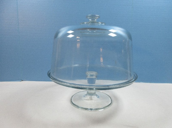 2 pc. Classic Pressed Glass Diner Pedestal Cake Stand and Dome Lid Approx. Overall 12" H