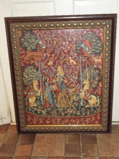 Replica Famous Medieval French Tapestry Depicts Noble Lady w/ A Lion and Unicorn