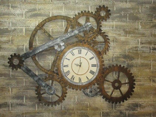 Unique Steampunk Mechanism Gears Decorative Wall Clock Roman Numeral Face Antiqued
