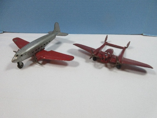 Lot Pressed Steel Painted Red Wyandotte P-38 Airplane and Wyandotte Pressed Steel Airplane
