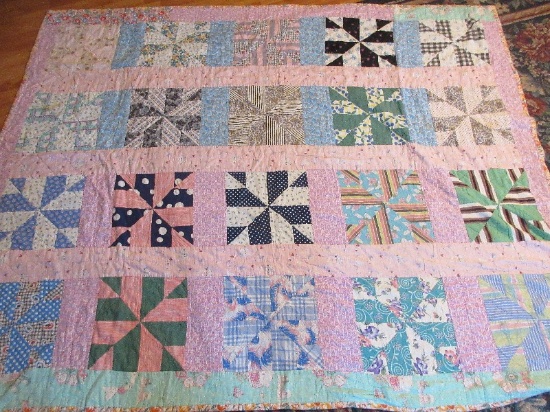 Vintage Pinwheel Summer Quilt Approx. 66" x 82"