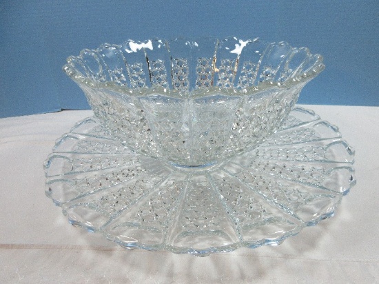 Stunning Tiffin-Franciscan Bristol Diamond Pattern Line 44 Pressed Glass Flared Punch Bowl w/