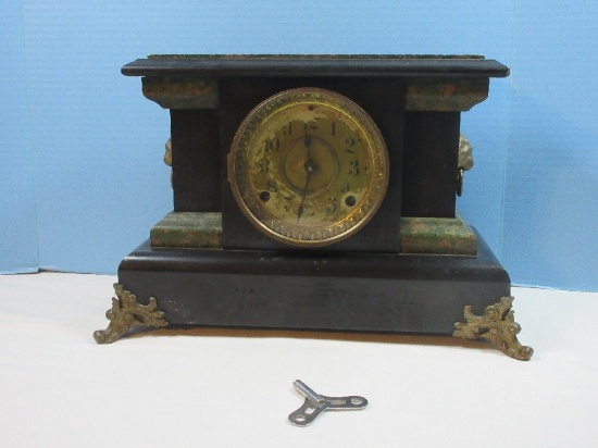 Antique Seth Thomas Adamantine Keywind Black Mantel Clock Ebony Finish 8 Day Time & Strike