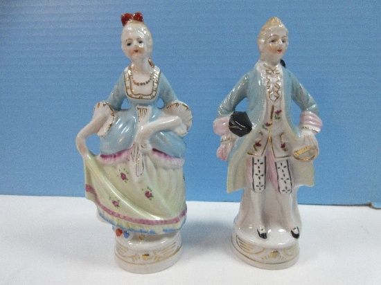Rare Find Pair Ucagco China Colonial Couple 8 1/2" Figurines Hand Painted Circa 1945-52