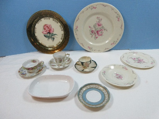 Lot 3 Demitasse Cups & Saucers Aiyo China Occupied Japan, Gabby w/Raised Pink Flower Bud,