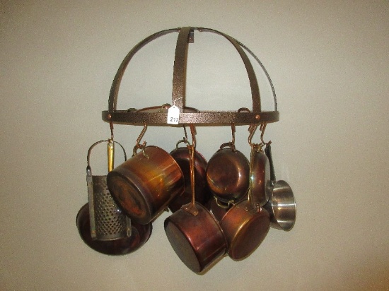 Great Deal! Lot Gourmet Half Dome Pot Rack w/Grid In Center & Brass Handle Cookware Pots,