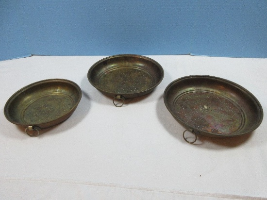Set of 3 Vintage Copper Colander Kitchenware Strainers Loop for Hanging Colonial American