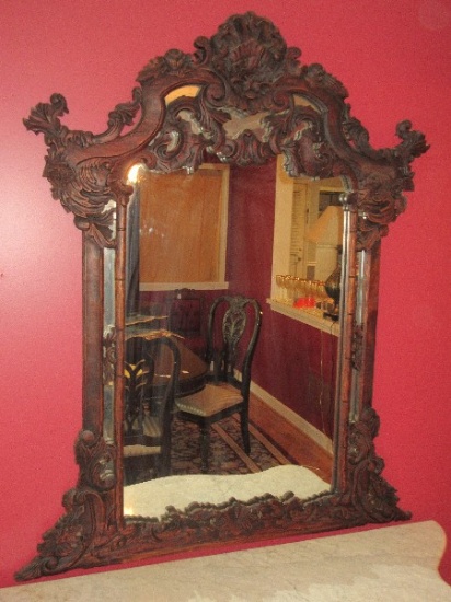 Elegant Solid Mahogany Rococo Style Wall D‚cor Heavily Embellished Framed Mirror Intricate