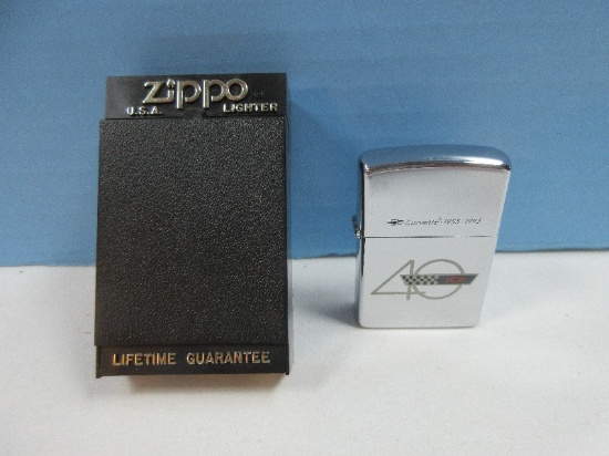 Collector's Zippo 40 Years Anniversary Corvette Chevy Logo Emblem Chevrolet Lighter 1953-93