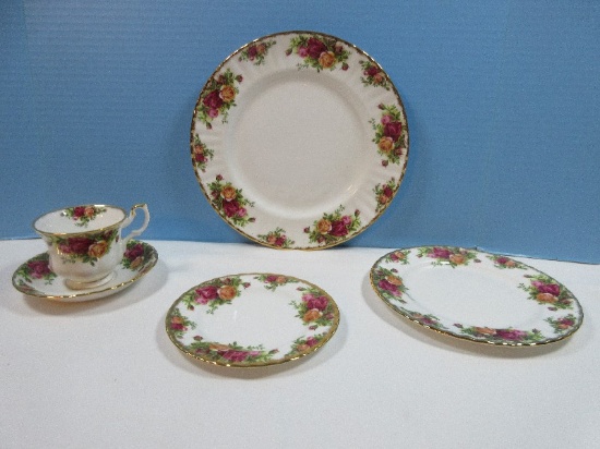 NEW 5pc Place Setting Royal Albert Bone China Old Country Rose Pattern Montrose Shape Red &