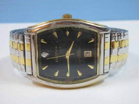 Vintage Elgin II Diamond Men's Two Tone Expansion Wrist Watch w/Date Display