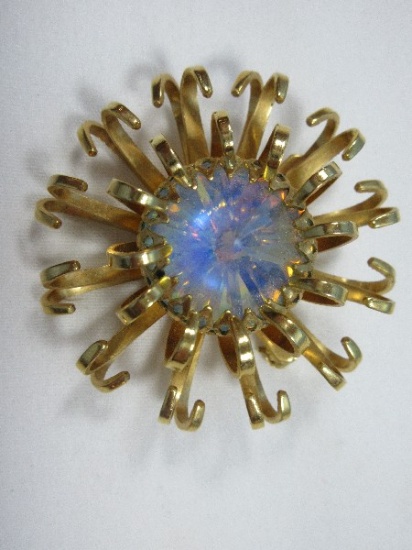 Stunning Vintage Sarah Coventry Mystic Blue Brooch Circa 1969 features Iridescent Blue Glass