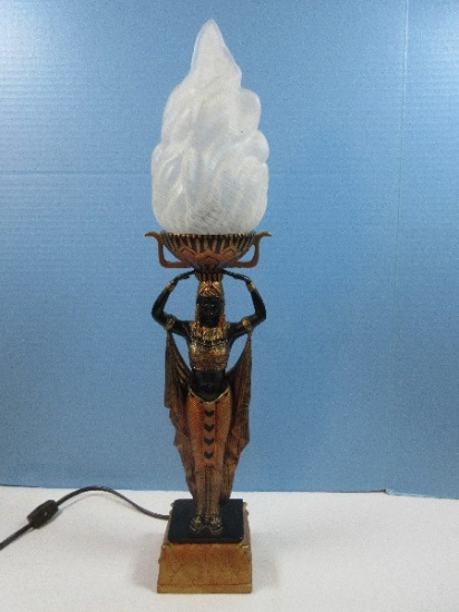 Toscano Egyptian Revival Sculptural Cleopatra's Nubian Maiden w/Urn Torch Offering 21 1/2"