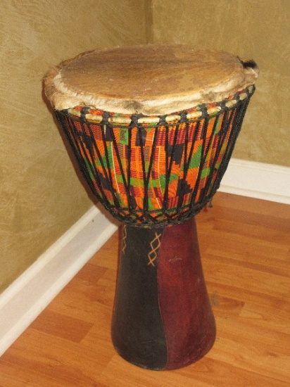 Unique African Djembe Drum AKA West African Goblet Drum, Colorful Design 23"H, Top 12"D