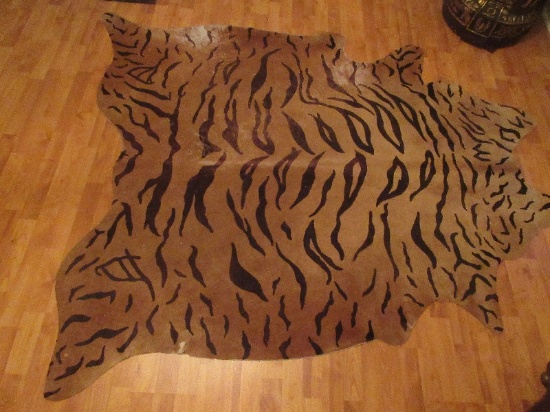 Tiger Print Cowhide Rug Made in Brazil- Approx 80" x 68" Widest Points