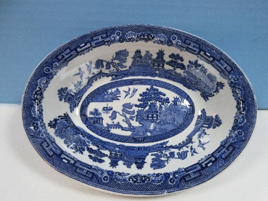 Johnson Brothers Earthenware Iconic Blue Willow 9" Oval Vegetable Bowl 2 1/8" H,