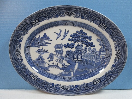 Johnson Brothers Earthenware Iconic Blue Willow 13 3/4" Oval Serving Platter Retail $150-175
