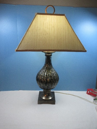 Refined Glass Form Ribbed Vase 32" Table Lamp Metal Trim and Footed Base