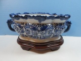 Bombay Co. Beautiful Vintage Blue and White Chinoiserie Oval Planter or Foot Bath