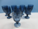 Set of 8 Libbey Glass Co. Gibraltar Pattern Dusky Blue Duratuff Heavy Pressed Glass
