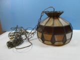 Tiffany Style 12 Sided Pendant Hanging Light Fixture Alternating Panels Slag Finish/Dark Brown