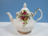 NEW Royal Albert Bone China Old Country Rose Pattern Teapot & Lid Flat Opening 6 Cup